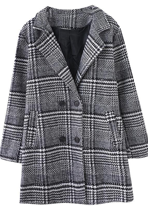 Style Plaid Top Quality Outwear Design Notched Pockets Spring Coat - Omychic