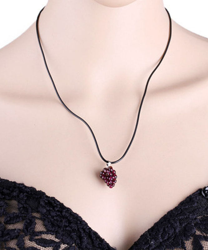 Style Purple Hand Knitting Garnet Grape Pendant Necklace