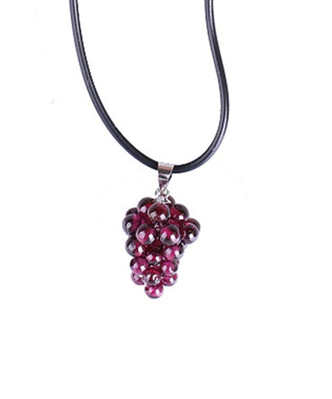 Style Purple Hand Knitting Garnet Grape Pendant Necklace