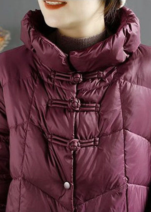 Style Purple Stand Collar Solid Lengthen Duck Down Puffer Jacket Winter