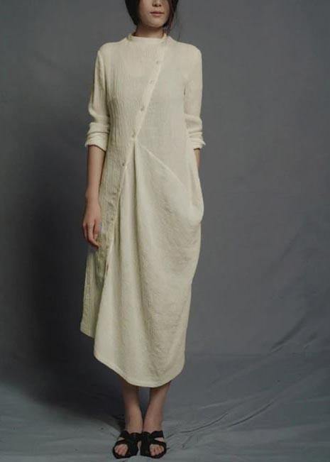 Style Quilting Dresses Surroundings Irregular Nude Linen Cotton Dress - Omychic