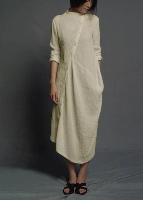 Style Quilting Dresses Surroundings Irregular Nude Linen Cotton Dress - Omychic