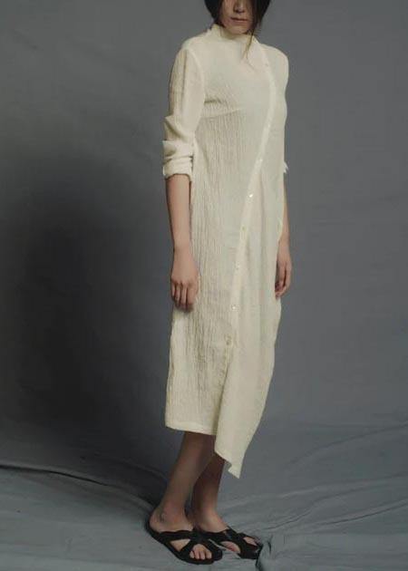 Style Quilting Dresses Surroundings Irregular Nude Linen Cotton Dress - Omychic