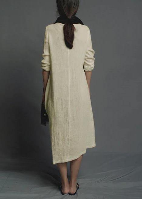 Style Quilting Dresses Surroundings Irregular Nude Linen Cotton Dress - Omychic