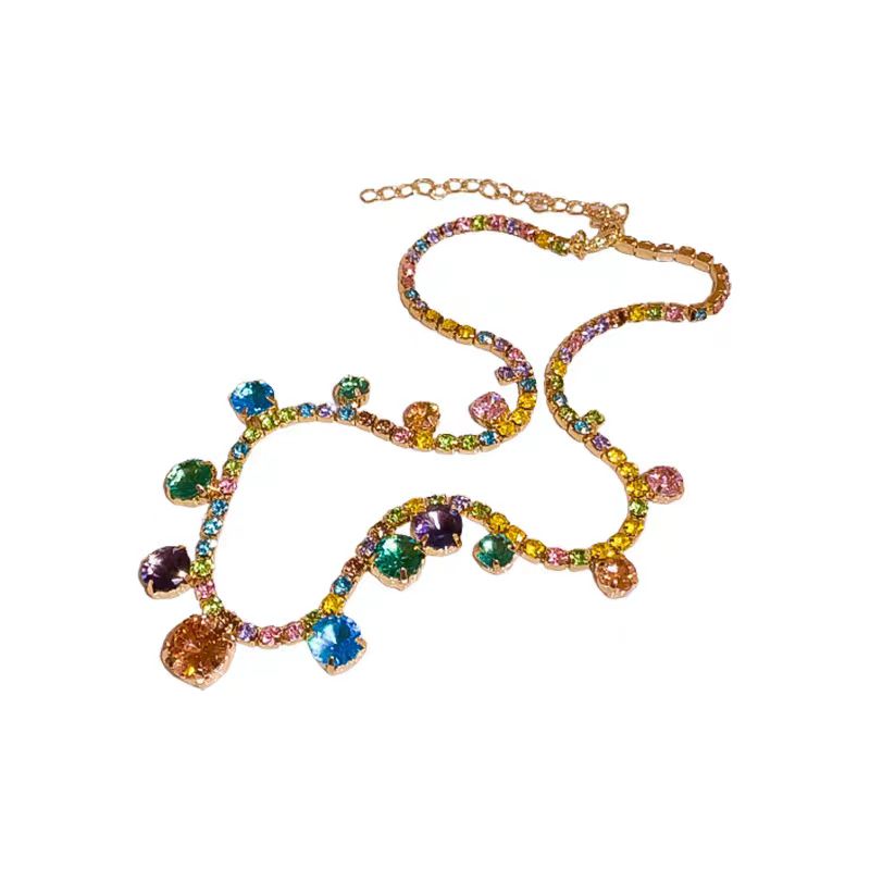 Style Rainbow Alloy Zircon Square Princess Necklace