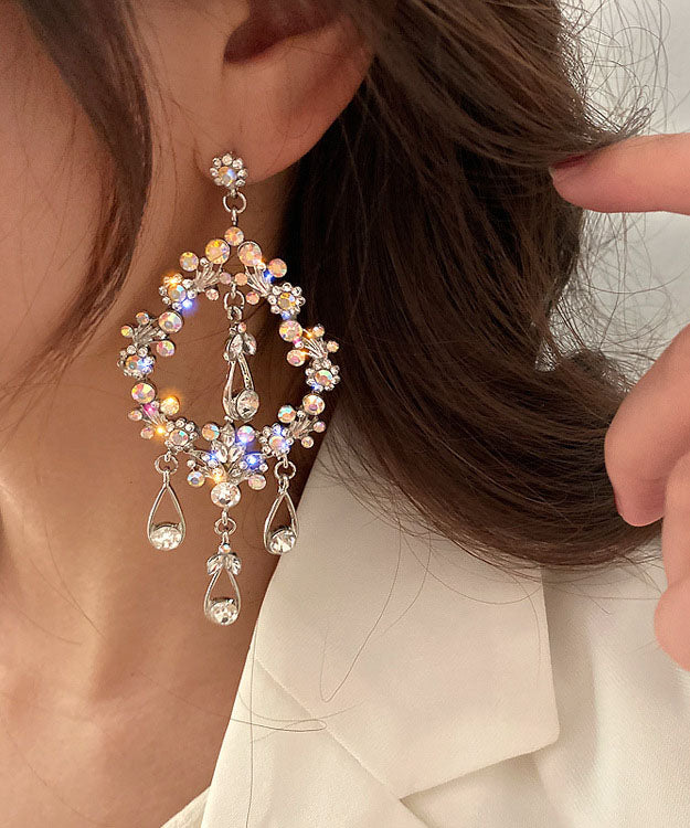 Style Rainbow Alloy Zircon Tassel Hollow Out Water Drop Drop Earrings