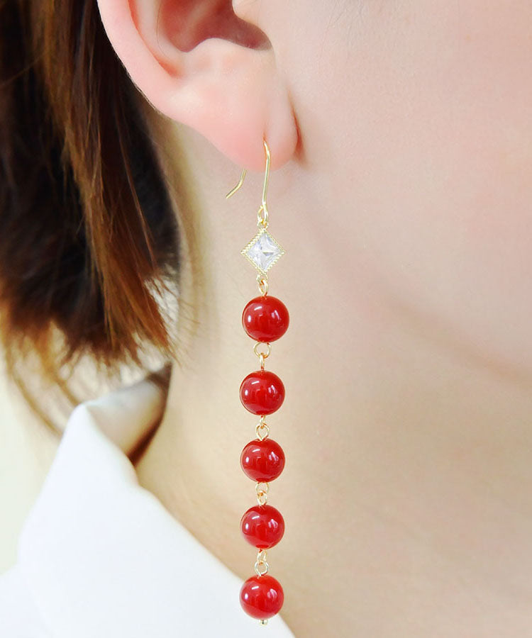 Style Red 14K Gold Zircon Agate Drop Earrings