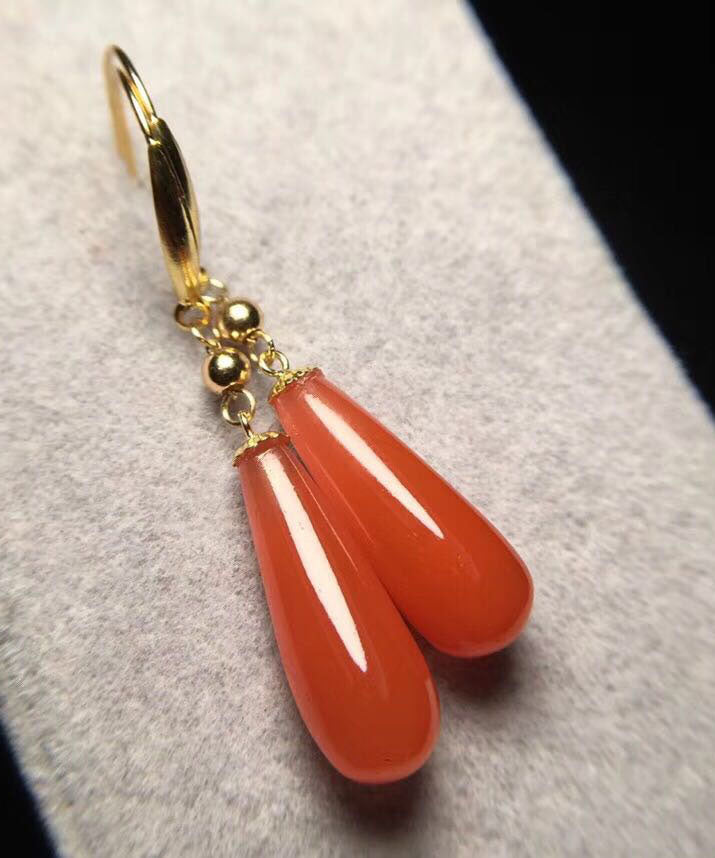 Style Red 18K Gold Agate Water Drops Drop Earrings