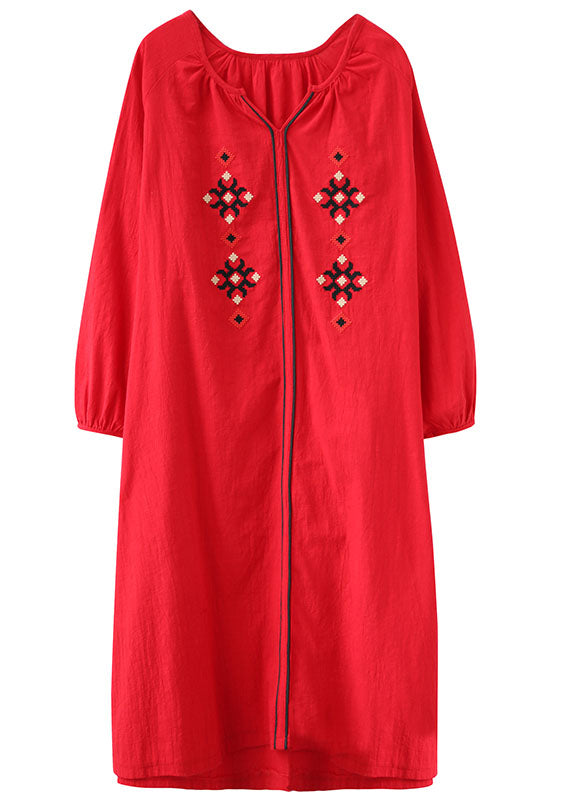 Style Red Embroideried Loose Dresses Spring