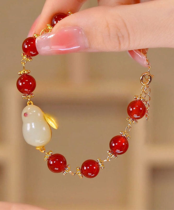 Style Red Jade Rabbit Pearl Charm Bracelet