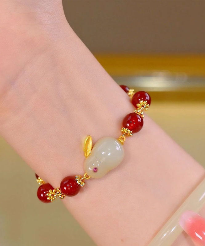 Style Red Jade Rabbit Pearl Charm Bracelet