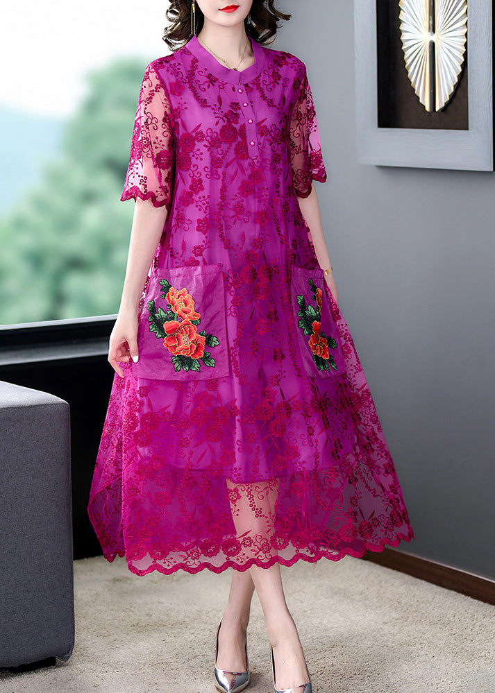 Style Rose Embroideried Floral Tulle Long Dresses Short Sleeve