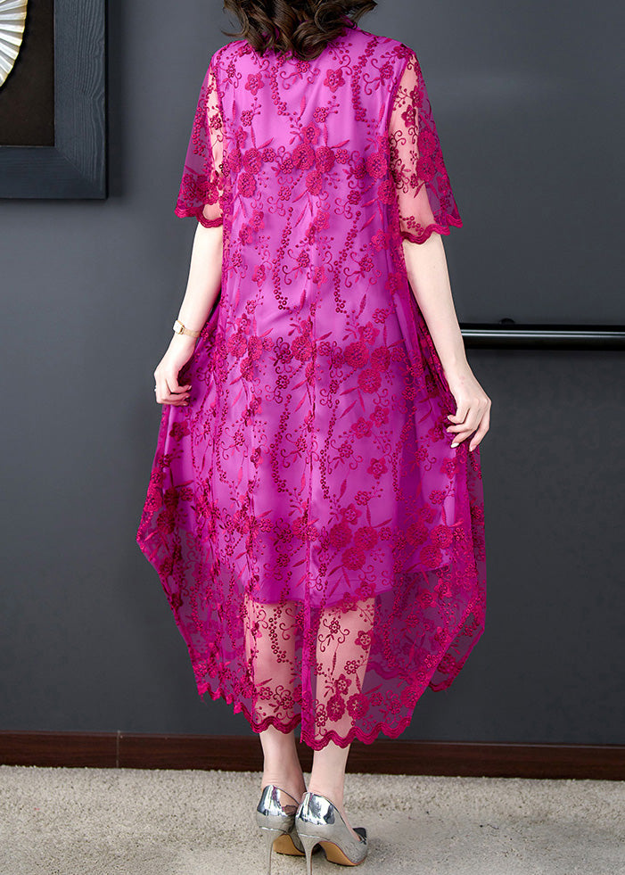 Style Rose Embroideried Floral Tulle Long Dresses Short Sleeve