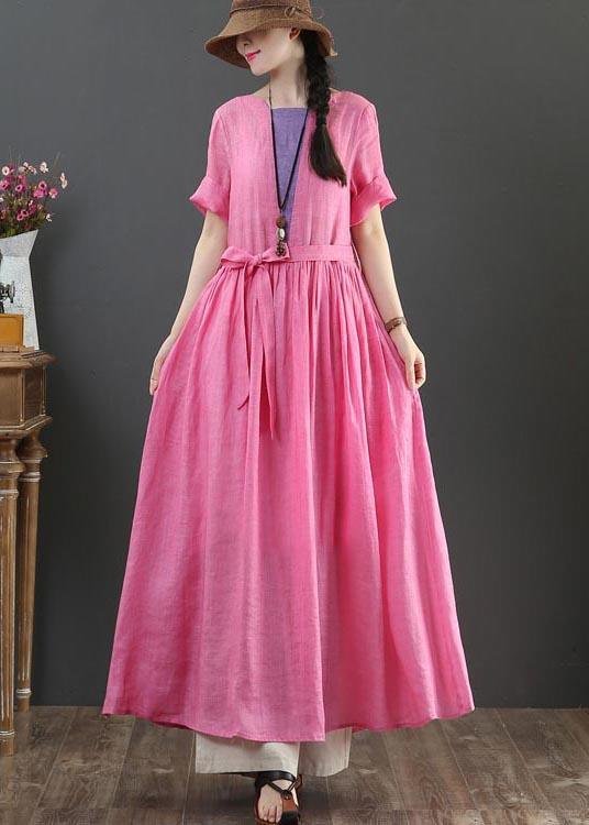 Style Rose O-Neck Long Maxi Summer Linen Dress - Omychic