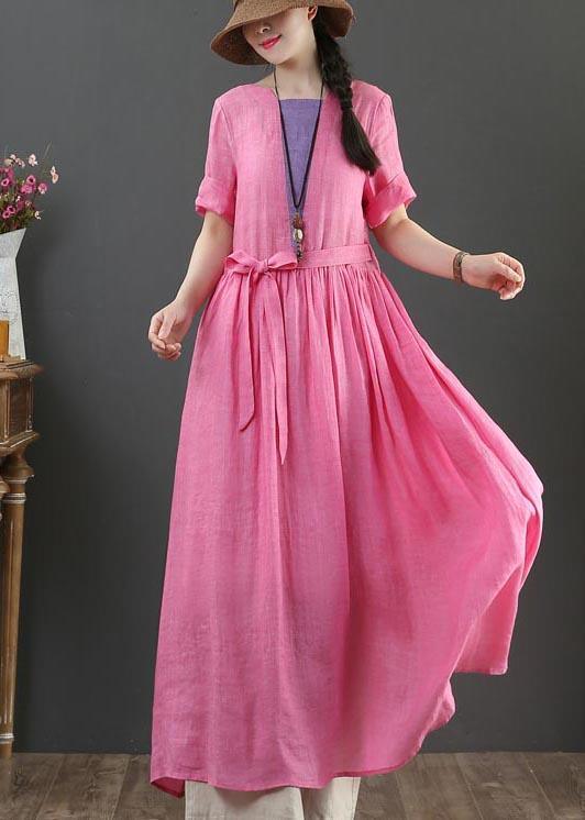 Style Rose O-Neck Long Maxi Summer Linen Dress - Omychic