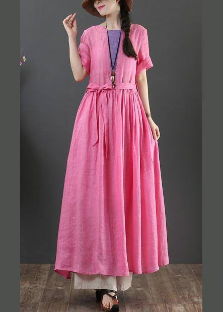 Style Rose O-Neck Long Maxi Summer Linen Dress - Omychic