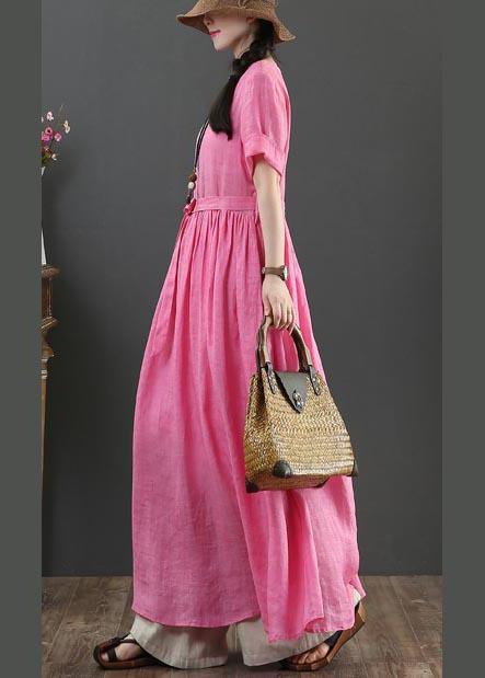 Style Rose O-Neck Long Maxi Summer Linen Dress - Omychic