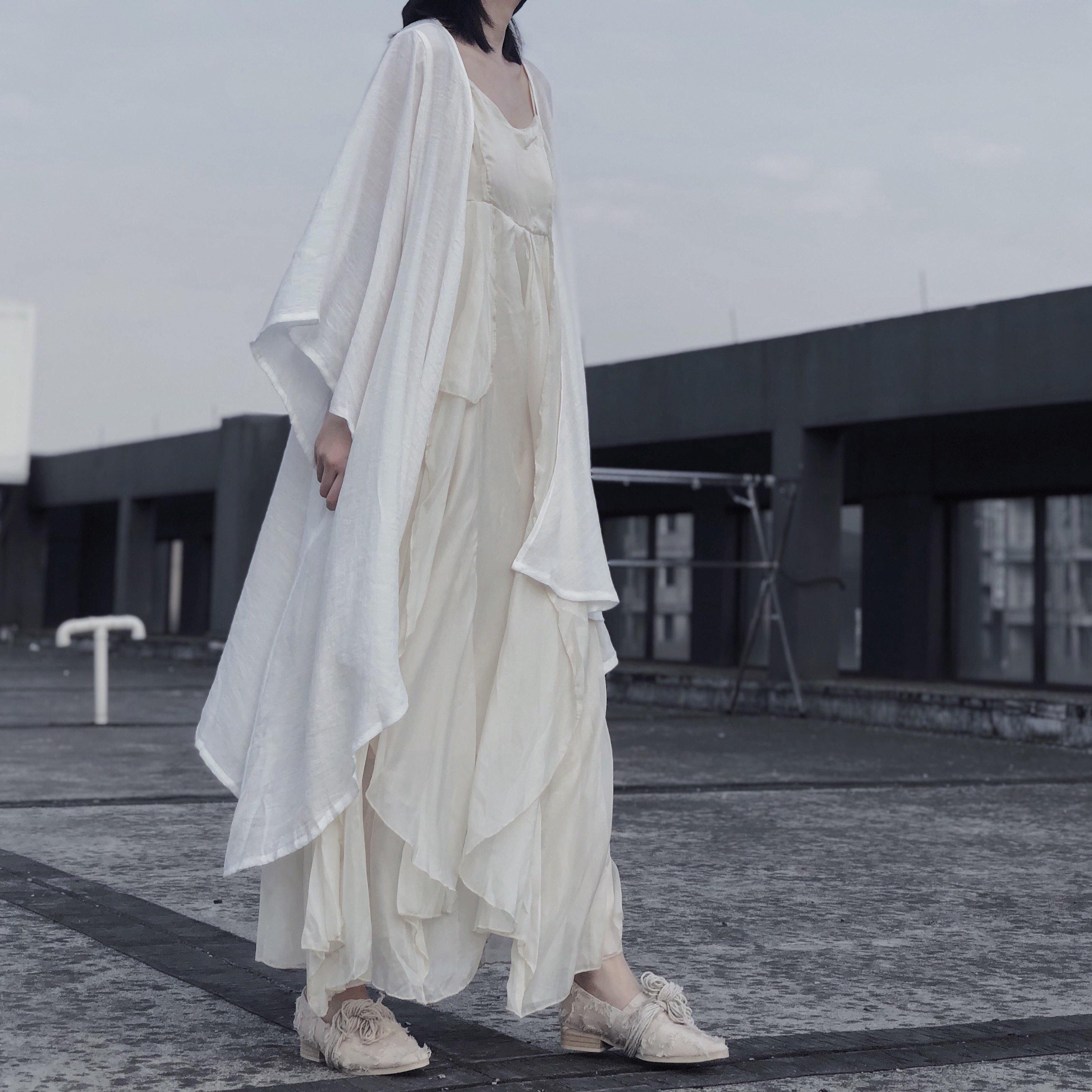 Style Spaghetti Strap Asymmetric Tunics Catwalk White Vestidos De Lino Dresses - Omychic