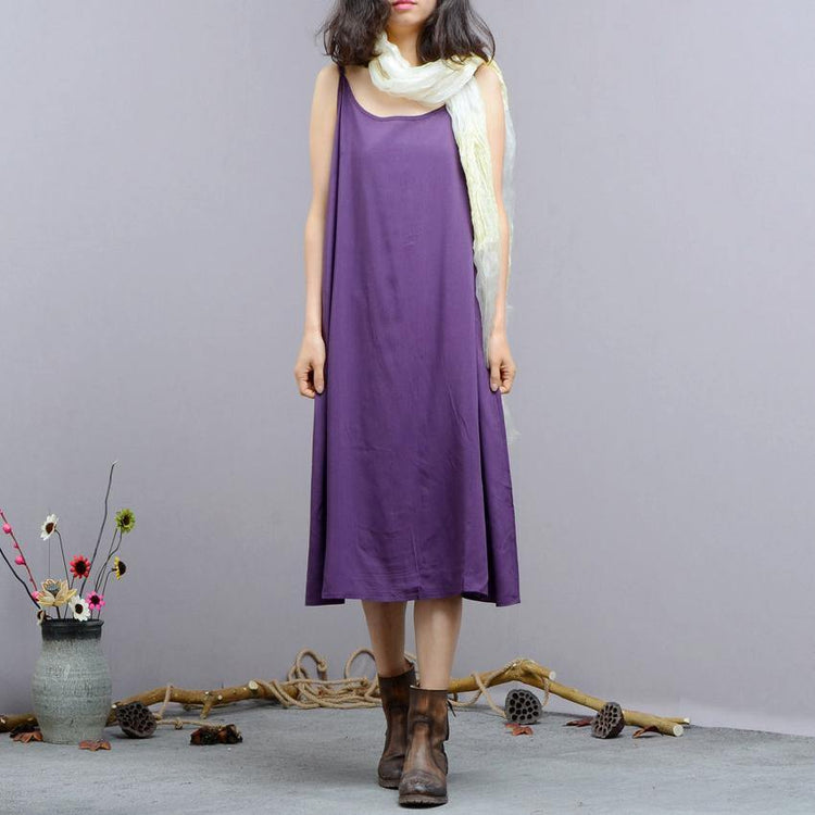 Style Spaghetti Strap cotton linen clothes 18th Century Sleeve purple long Dresses summer - Omychic