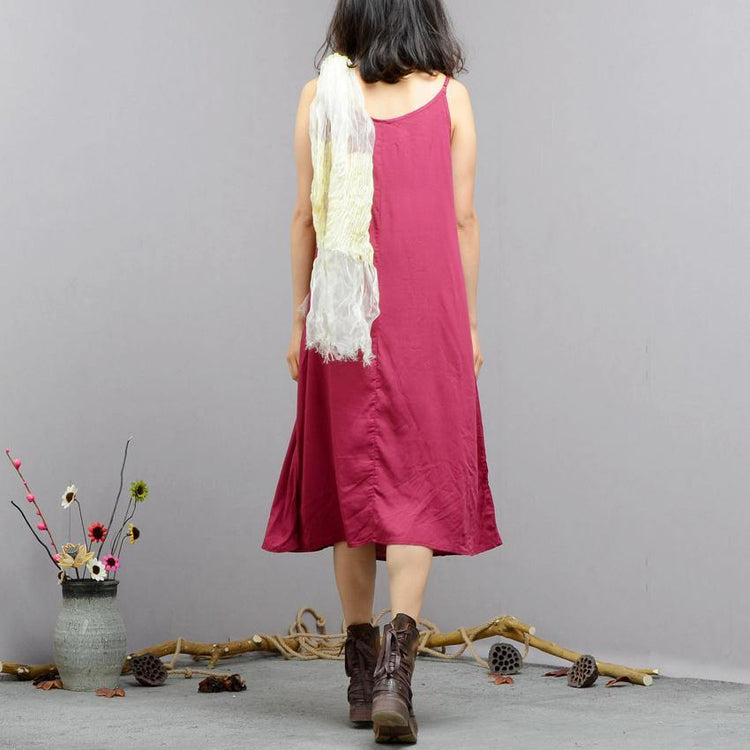 Style Spaghetti Strap cotton linen clothes 18th Century Sleeve purple long Dresses summer - Omychic