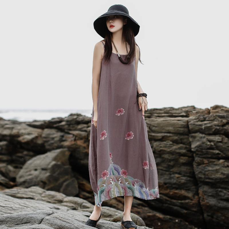 Style Spaghetti Strap layered chiffon clothes For Women Fashion Ideas brown print Dresses Summer - Omychic
