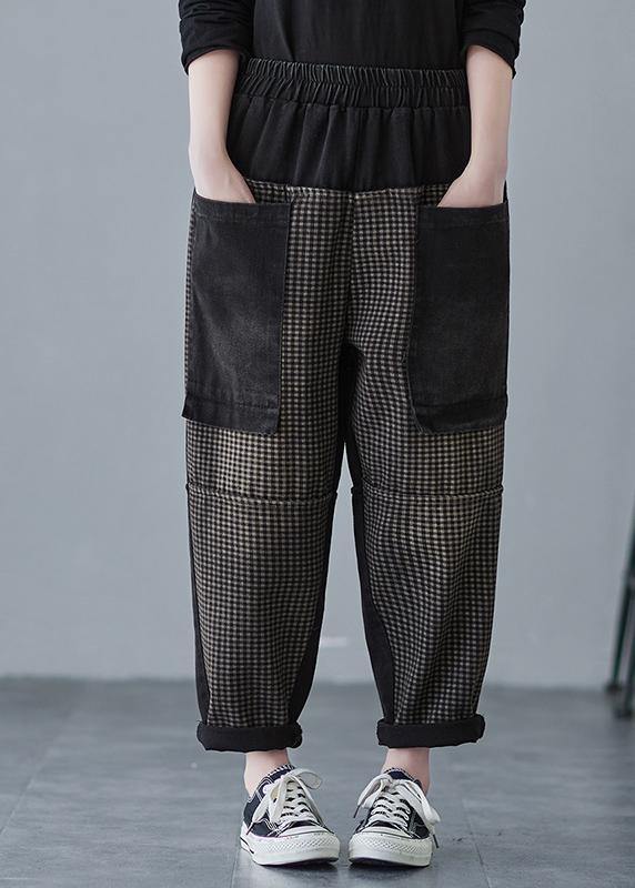 Style Spring Pants Elastic Waist Plaid Photography Patchwork trousers - Omychic