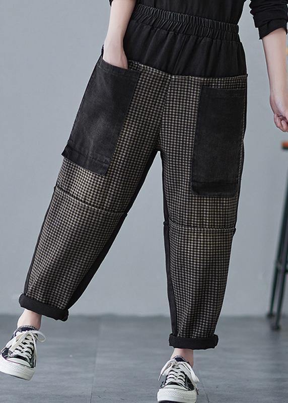 Style Spring Pants Elastic Waist Plaid Photography Patchwork trousers - Omychic