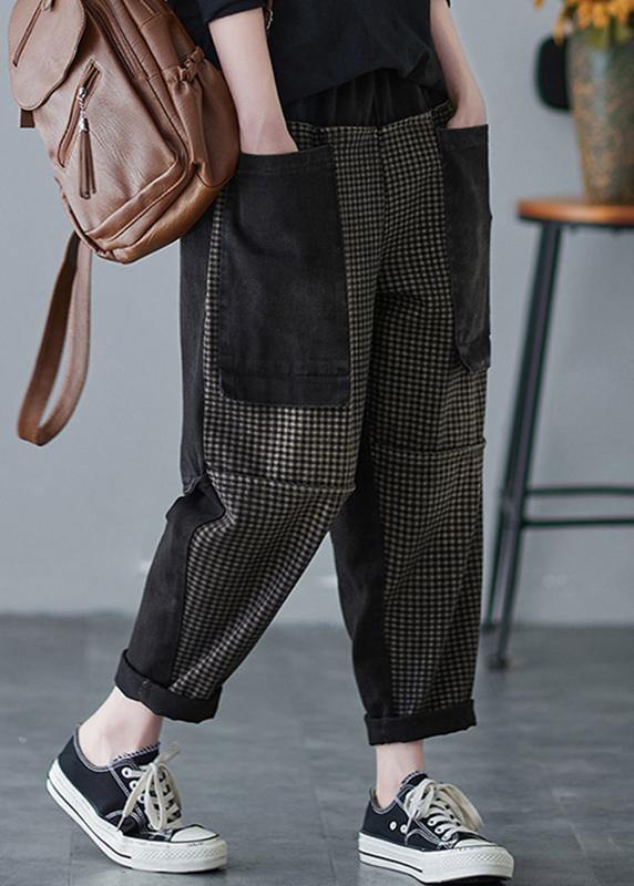 Style Spring Pants Elastic Waist Plaid Photography Patchwork trousers - Omychic