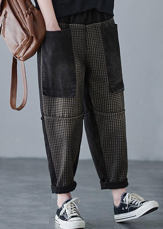 Style Spring Pants Elastic Waist Plaid Photography Patchwork trousers - Omychic