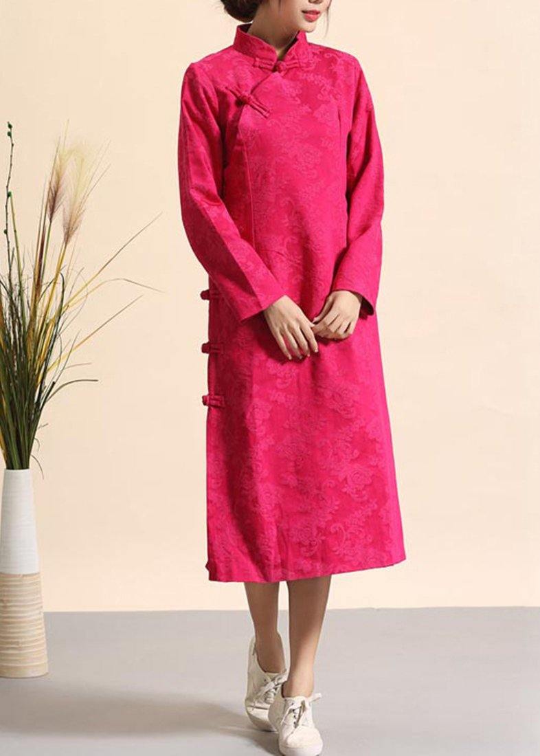 Style Stand Collar Spring Clothes For Women Runway Rose Jacquard Maxi Dress - Omychic