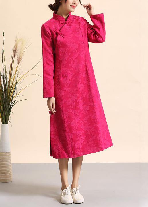 Style Stand Collar Spring Clothes For Women Runway Rose Jacquard Maxi Dress - Omychic