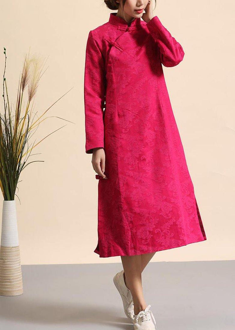 Style Stand Collar Spring Clothes For Women Runway Rose Jacquard Maxi Dress - Omychic