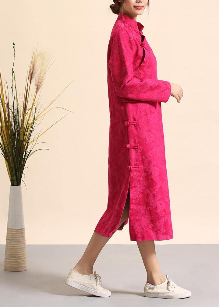Style Stand Collar Spring Clothes For Women Runway Rose Jacquard Maxi Dress - Omychic