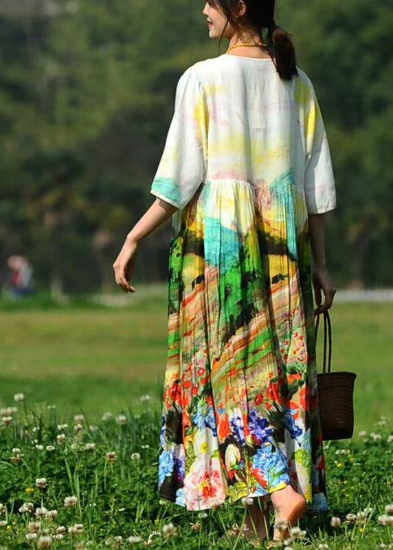 Style V Neck Cinched Summer Tunics For Women Photography Print Kaftan Dresses - Omychic