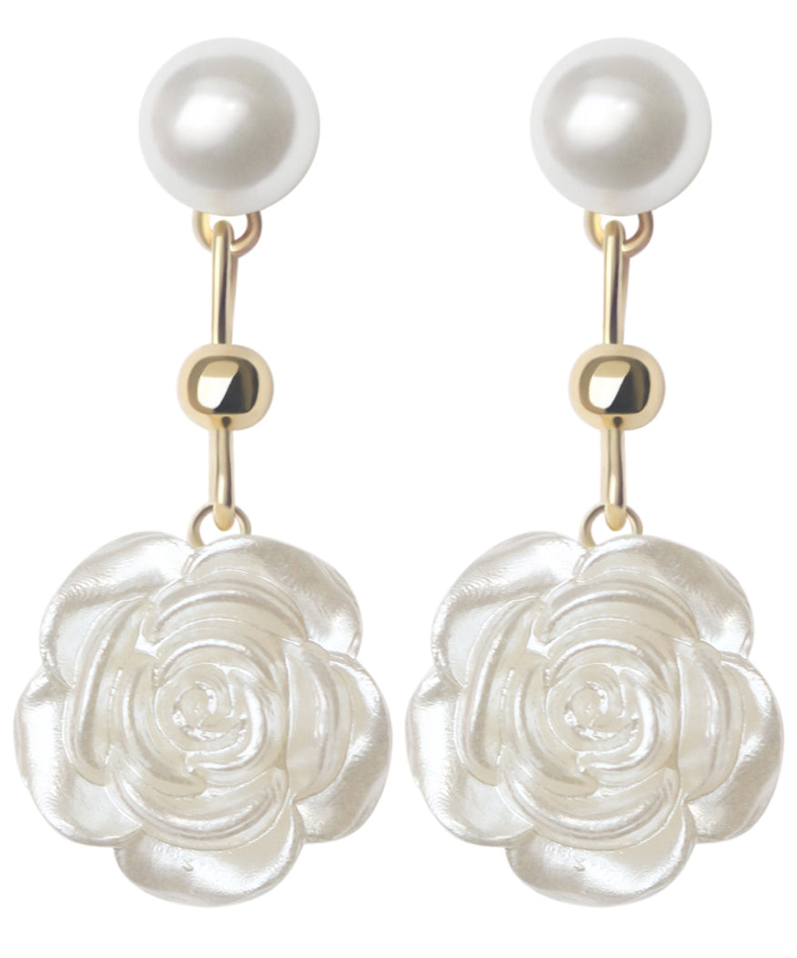 Style White Alloy Pearl Floral Drop Earrings