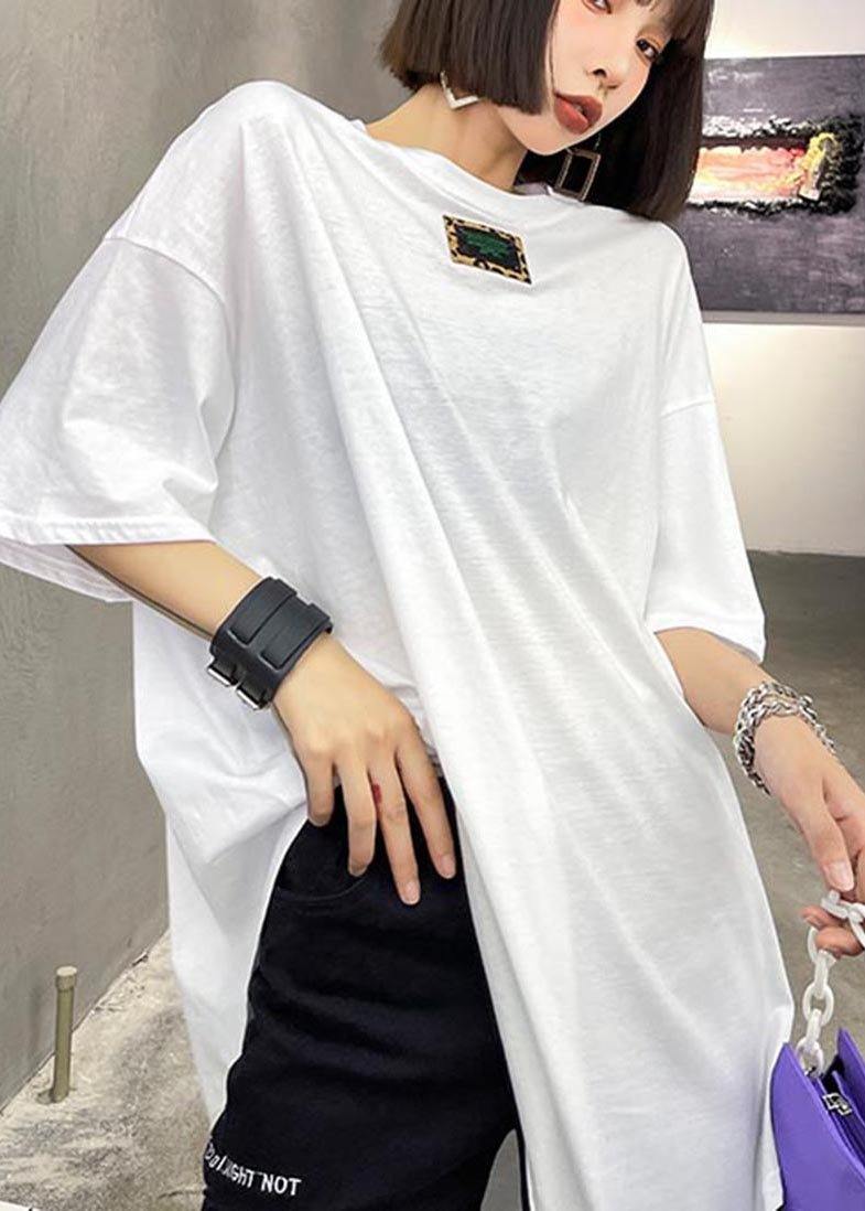 Style White asymmetrical design O-Neck Summer T Shirt - Omychic