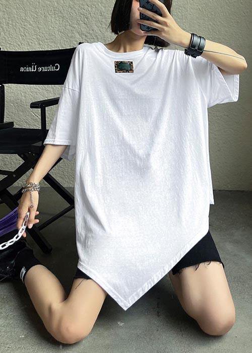 Style White asymmetrical design O-Neck Summer T Shirt - Omychic