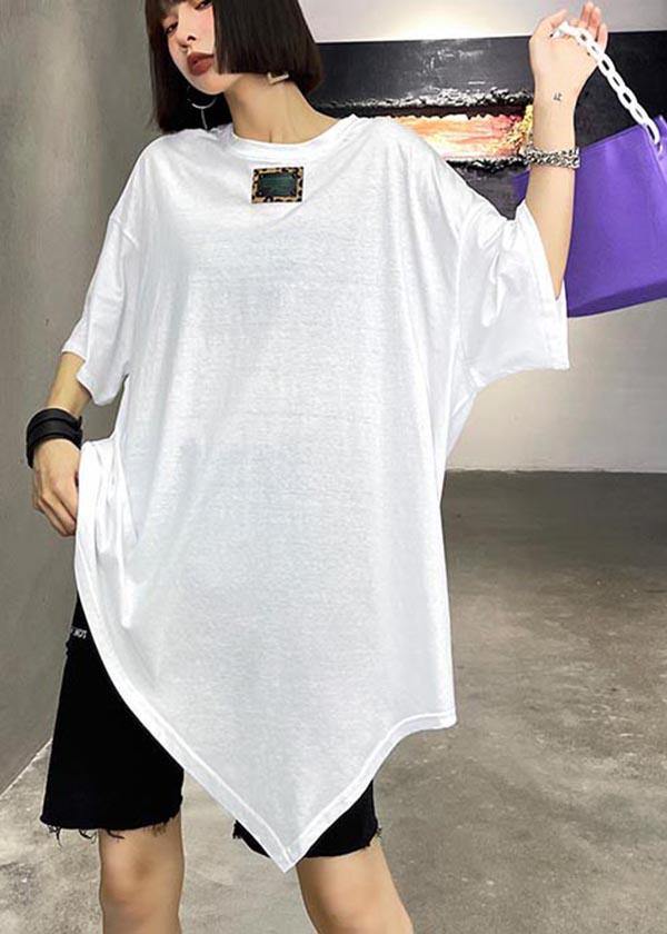 Style White asymmetrical design O-Neck Summer T Shirt - Omychic