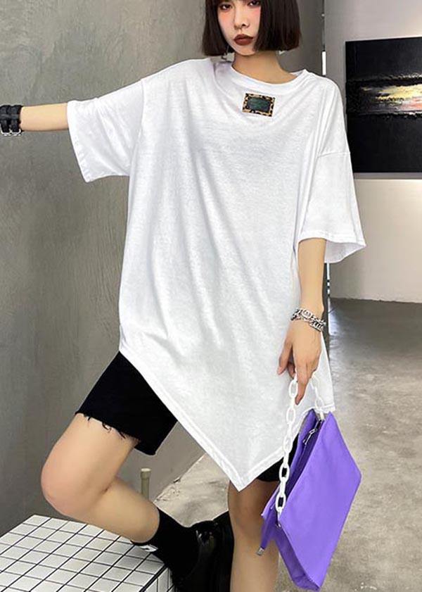 Style White asymmetrical design O-Neck Summer T Shirt - Omychic