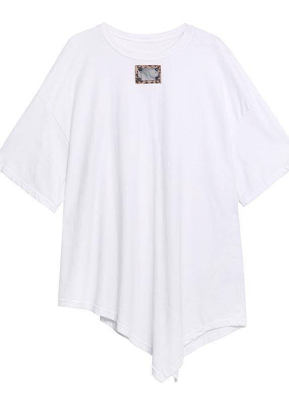 Style White asymmetrical design O-Neck Summer T Shirt - Omychic