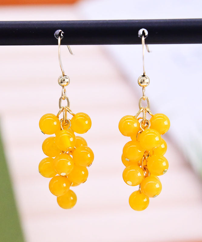 Style Yellow 14K Gold Chalcedony Grape Drop Earrings