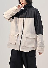 Style black Plus Size short coat Cotton stand collar patchwork women coats - Omychic