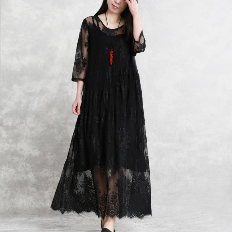Style black clothes boutique o neck lace two pieces Maxi Summer Dress - Omychic