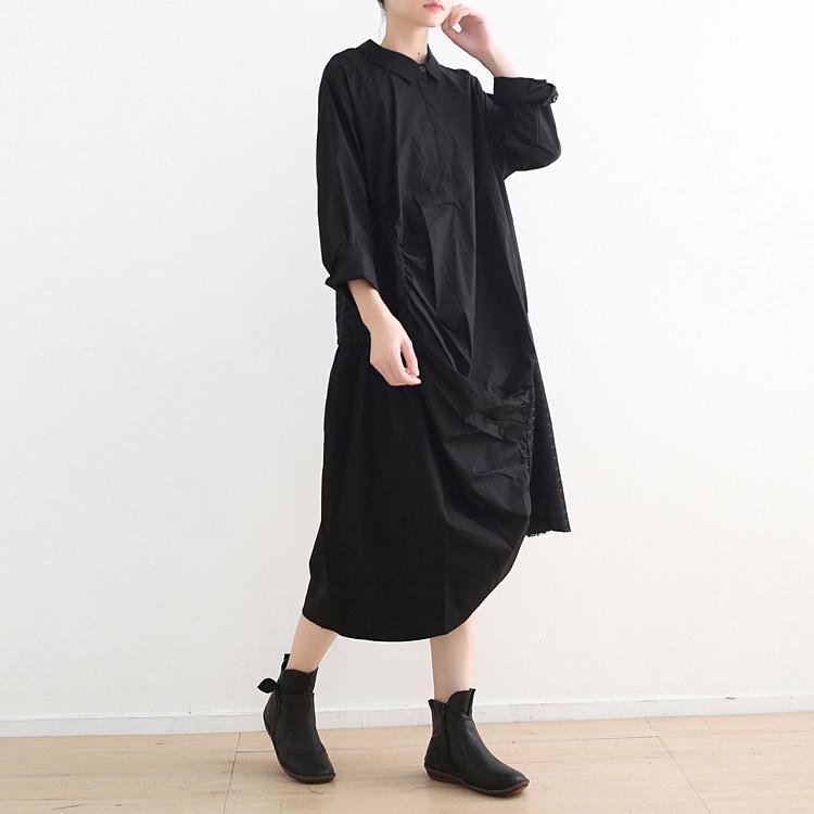 Style black cotton Tunics plus size Runway lapel asymmetric Kaftan Dresses - Omychic