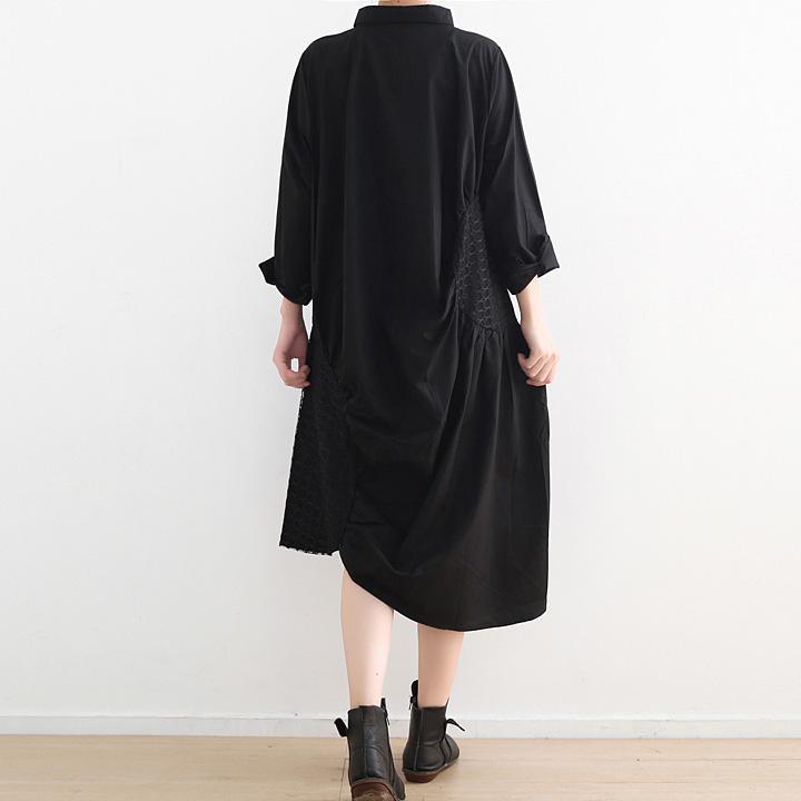 Style black cotton Tunics plus size Runway lapel asymmetric Kaftan Dresses - Omychic