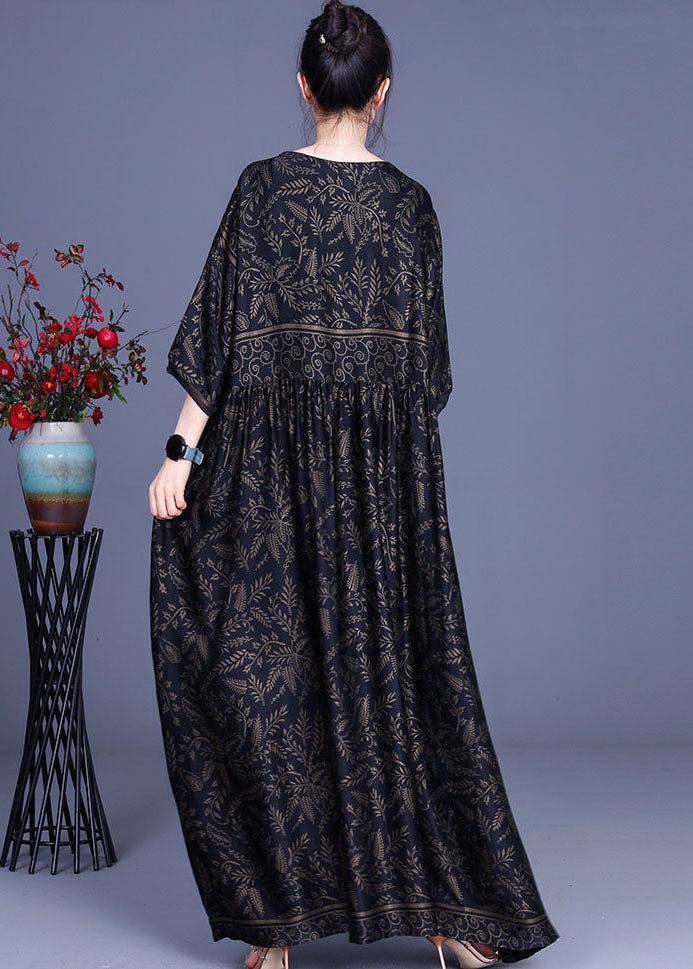 Style black print Silk Party long Dresses Spring