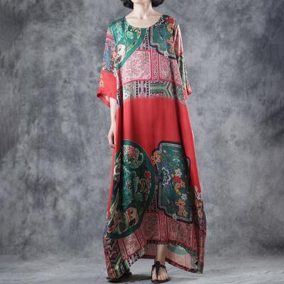 Style blended clothes Fitted Retro Contrasting Color Ethnic Style Printed Dress - Omychic