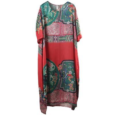 Style blended clothes Fitted Retro Contrasting Color Ethnic Style Printed Dress - Omychic