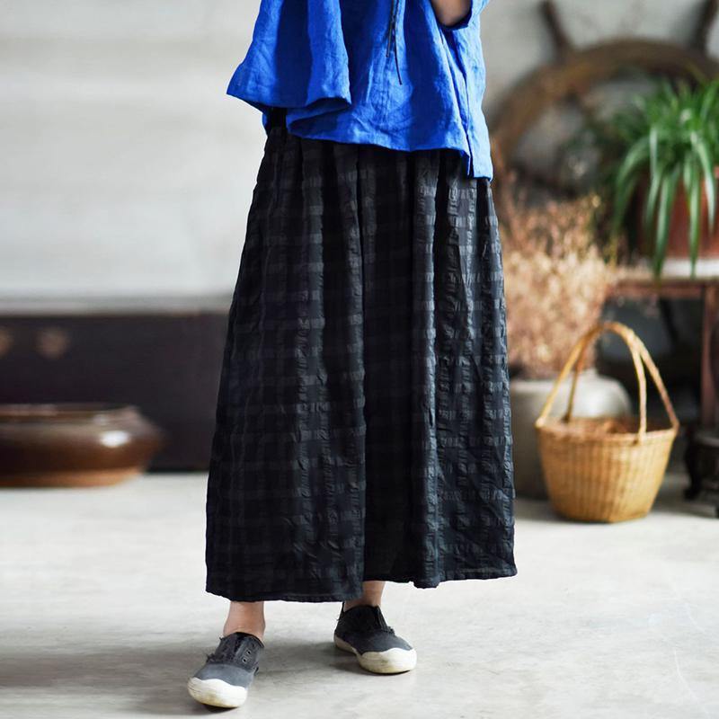 Style cotton Wardrobes Omychic Casual Loose Cotton Plaid Pleated Skirt - Omychic