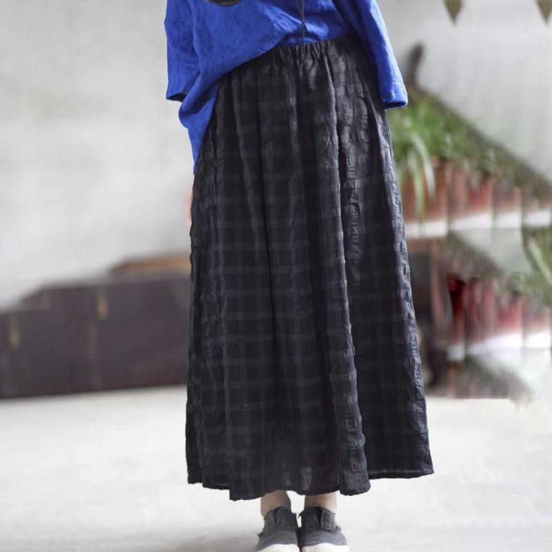 Style cotton Wardrobes Omychic Casual Loose Cotton Plaid Pleated Skirt - Omychic